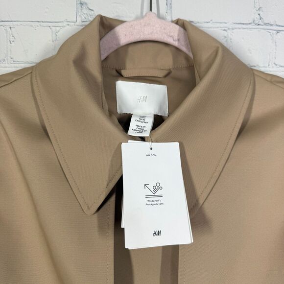 H&M Trench Coat Women's Medium Double Breasted Tan Belted City Career Long NWT - Picture 11 of 14